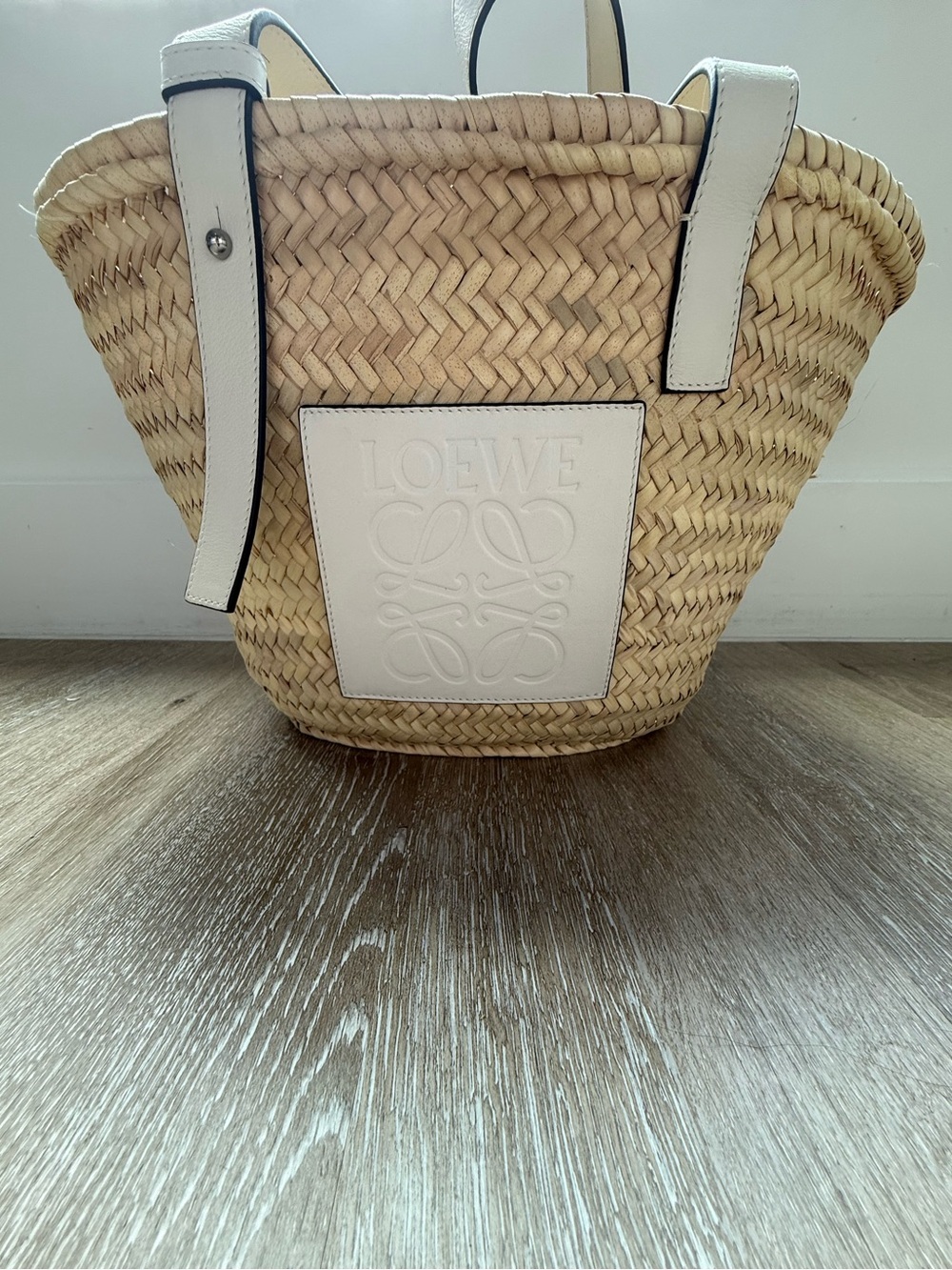 Loewe Raffia Medium Basket Bag in White